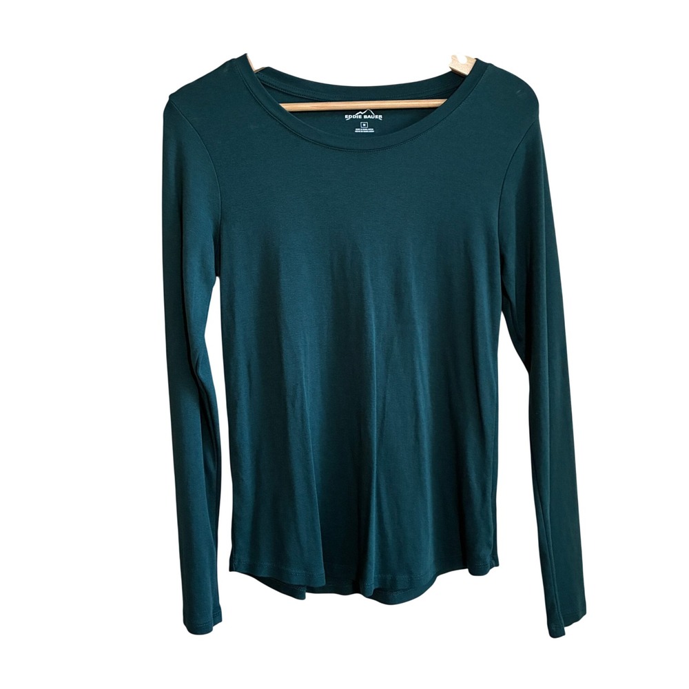 Eddie Bauer ELT1967S Long Sleeve Top Size M Green Womens Cotton Modal Stretch